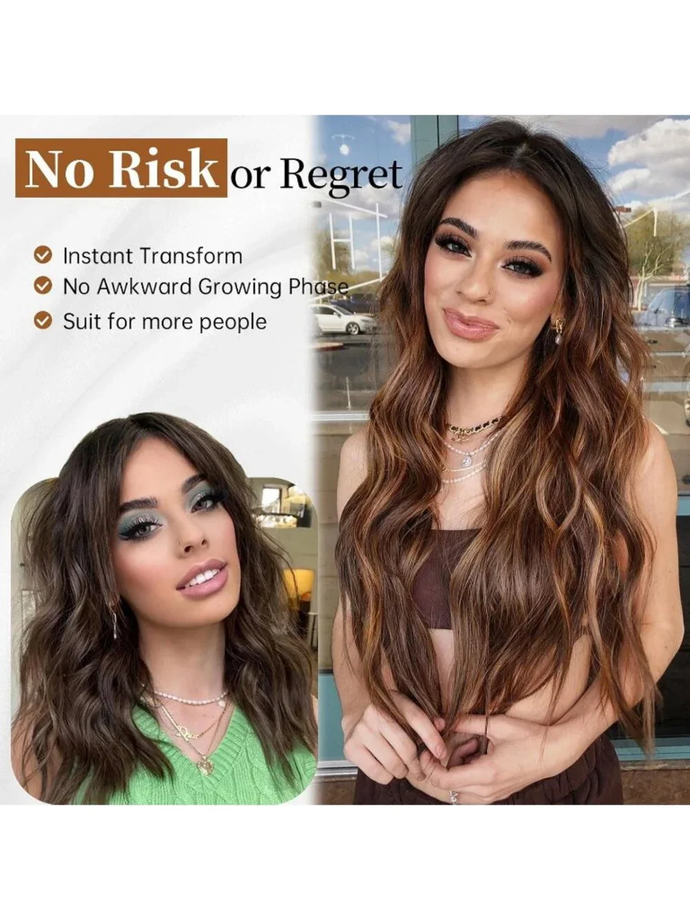 Women's Brown Highlight Lace Hairline 26 Inch Synthetic Heat Resistant Wavy Wigs
